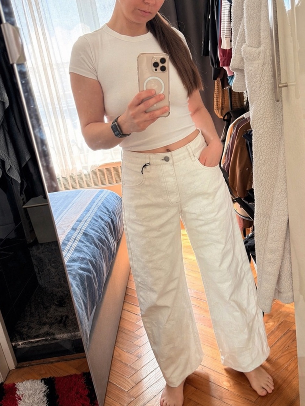 ZARA White Waxed Cracked Jeans Relaxed Fit Size 2 NEW!